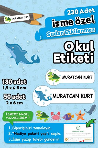 HediyeHanesi Deniz Canlıları Temalı Kişiye Özel İsimli Defter Kalem Okul Etik...