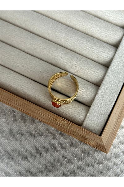 ringbox Orange Stone Steel Tarnish-Free Ring