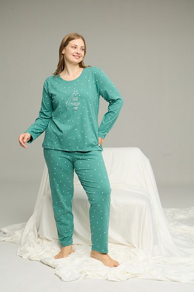 Siyah İnci Green Pattern Curve Large Size Battal Size Cotton Pajamas Suit25240844