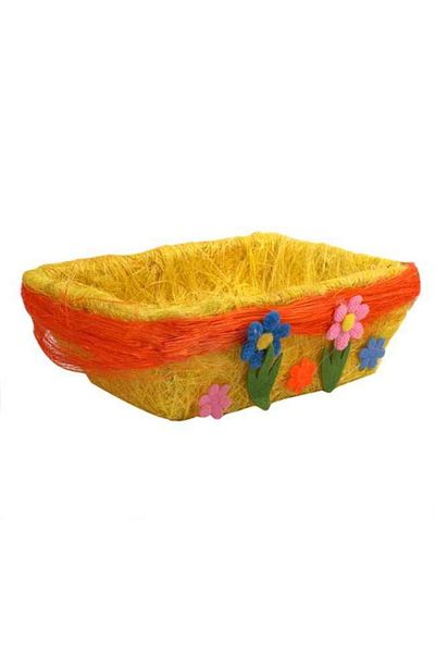 OEM Coș pătrat cu iarbă și flori galbene din fetru, decorațiuni de Paște