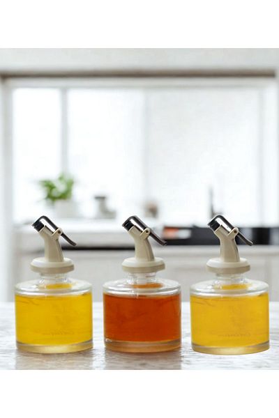 junibeliw Triple set glass cylinder tabletop oil pot 100ml vinegar lemon oil bottle vinegar pot, lemon pot