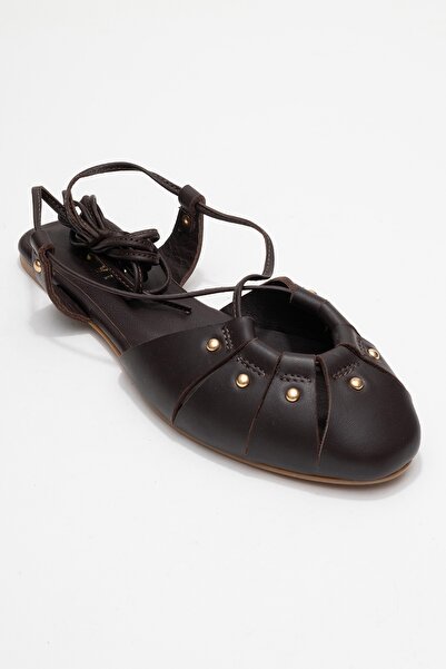 LuviShoes Daria Brown Genuine Leather Trock Ankle Lace-Up Women's Sandals