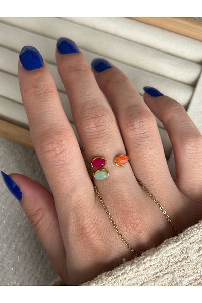 ringbox Multi-Colored Stone Steel Tarnish-Free Ring