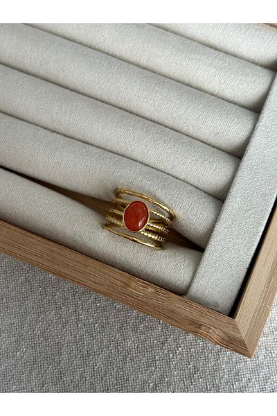 ringbox Orange Stone Steel Tarnish-Free Ring