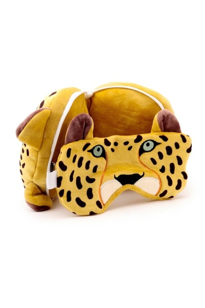 Relaxeazzz Çocuk Seyahat Yastığı ve Göz Maskesi-Leopard