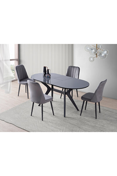ModernEvveOfis Star Açılır Highgloss Mdf Yemek Masası Karbon Gri 82x138+29