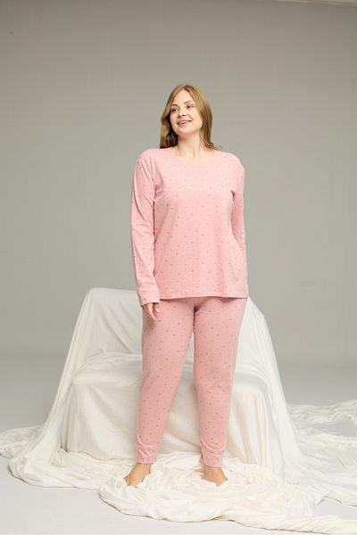 Siyah İnci Памучен пижамен комплект Curve Plus Size Oversized с прахообразен десен 25240762
