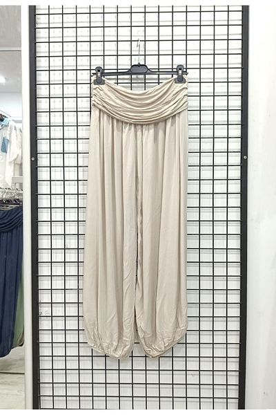 Butik Şans Elastic Waist Viscose Fabric Solid Color Baggy Trousers