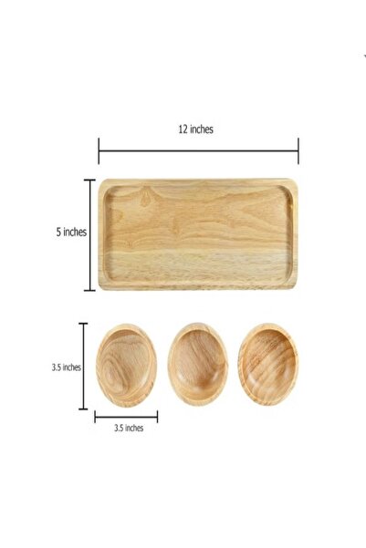 Generic Triple Ramekin Snack Bowl Set with Wooden Tray 3 Section Natural Rubber Tree Snack Cups and Plate