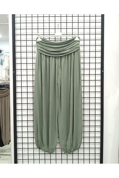 Butik Şans Elastic Waist Viscose Fabric Solid Color Baggy Trousers