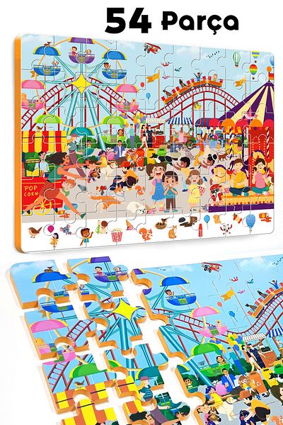 EVAKANCA 54 Piece Find the Difference Thick Children's Puzzle Jigsaw Puzzle Amusement Park