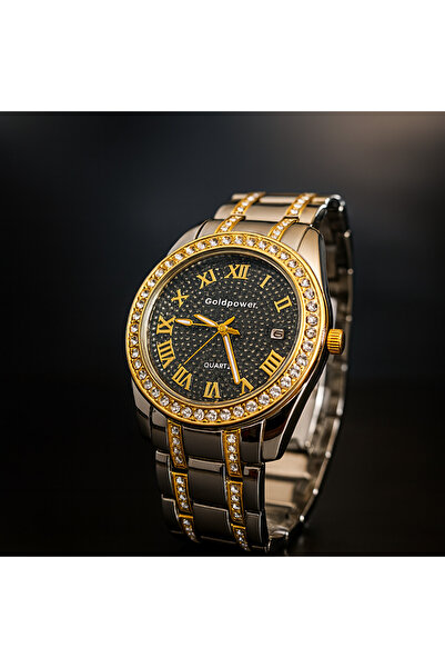 Goldpower ساعة يد معدنية فاخرة للجنسين مع تفاصيل Sim and Stone