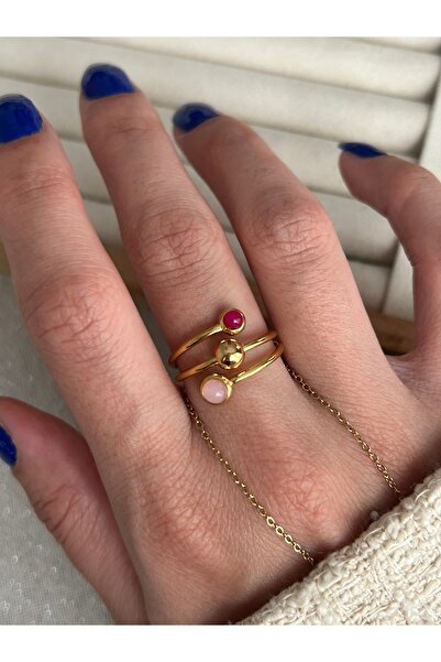 ringbox Fuchsia and Pink Stone Spiral Steel Tarnish Free Ring