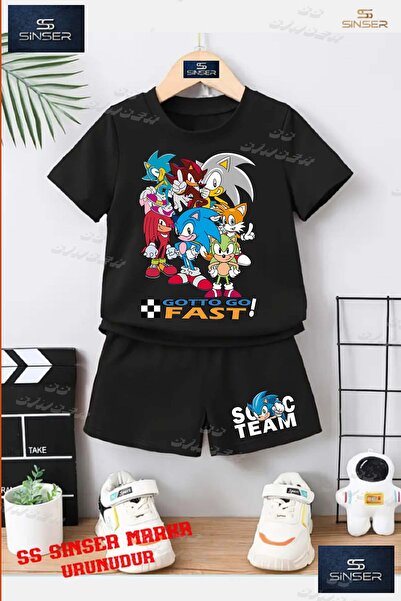 SS SİNSER Çocuk UNISEX “SONIC GOTTO FAST COKLU“ Özel Baskılı Bisiklet Yaka Ti...