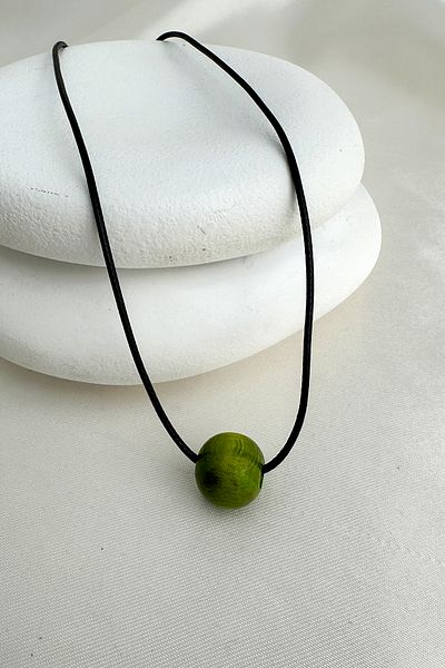 Modex Round Wooden Bead Black String Necklace (40cm)