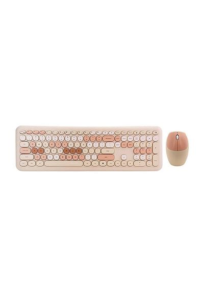 Bibilel Kit tastatură și mouse wireless multimedia, 2.4 GHz, 1600 DPI, 3 butoane și derulare, bej