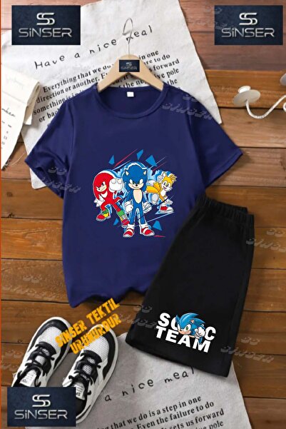 SS SİNSER Children's Unisex “Sonic 3-Piece Cut Painted“ Custom Printed Crew N...