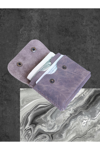 OLDSO Genuine Leather Snap Fastener Minimal Card Holder Wallet (Single Eye Keychain Gift)