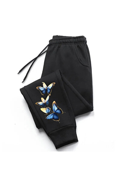 StartMore Black Butterfly Printed Women's Unisex Sweatpants