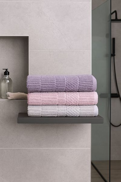 Bonny Home Atlas 3-Piece Bath Towel Set – 100X150 cm 100% Cotton, Soft Textured, Knitted Pattern.