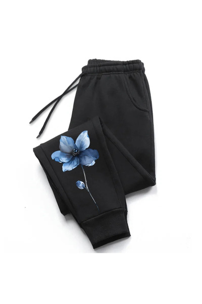 StartMore Black Floral Printed Women's Unisex Sweatpants