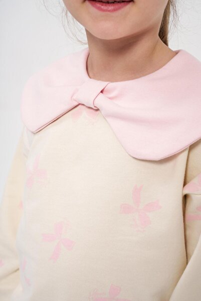 Magu Girls' Cotton Pink Floral Print Wide Collar Sweatshirt and Leggings Set