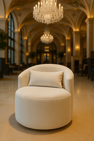 S Home Design Concept Cherry Döner Berjer, Fitilli Kadife, Kırık Beyaz