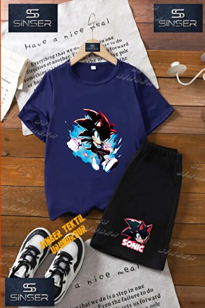 SS SİNSER Children's Unisex “Sonic Black Blue Canvas“ Custom Printed Crew Nec...