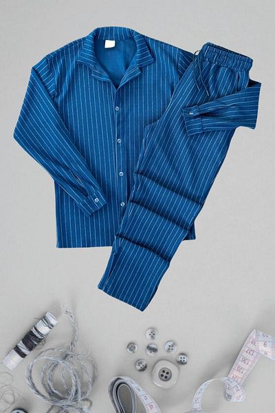 Ferhatlı Men's Crepe Fabric Striped Shirt Suit Oversize Long Sleeve Shirt Pants Suit