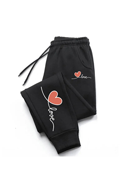 StartMore Black Heart Printed Women's Unisex Sweatpants
