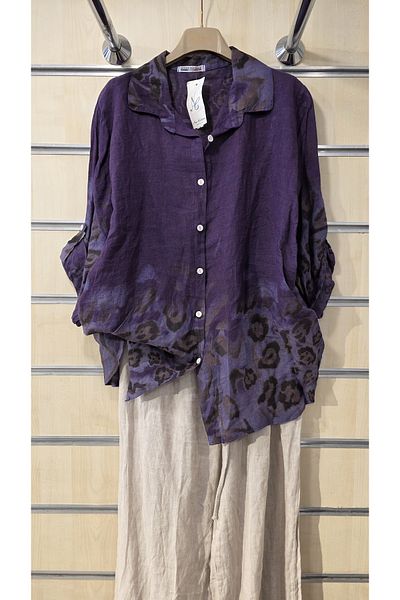 Park Moda Cămașă din in italian Tie Dye Leopard Pattern