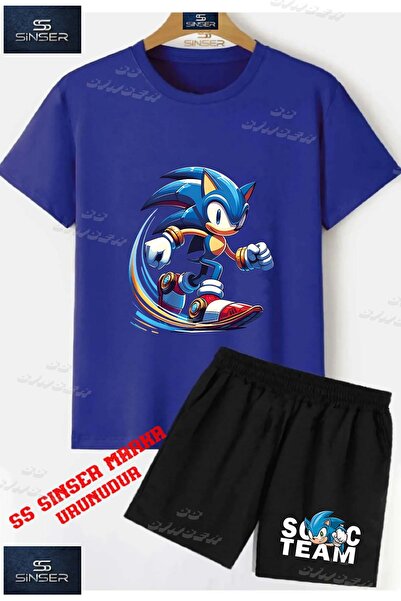 SS SİNSER Çocuk UNISEX “SONIC HIZ ARKASI BOYALI“ Özel Baskılı Bisiklet Yaka T...