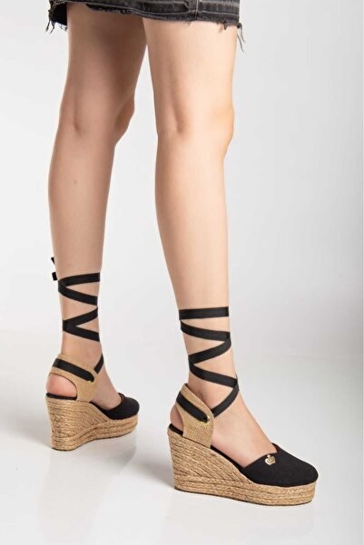 can feta yeni sezon ithal kalite tac detaytlı hasır detaylı dolgu topuklu ayakkabı