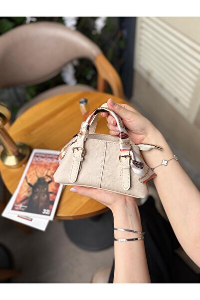 bahwar Mini Şal Detaylı Krem El ve Omuz Çantası