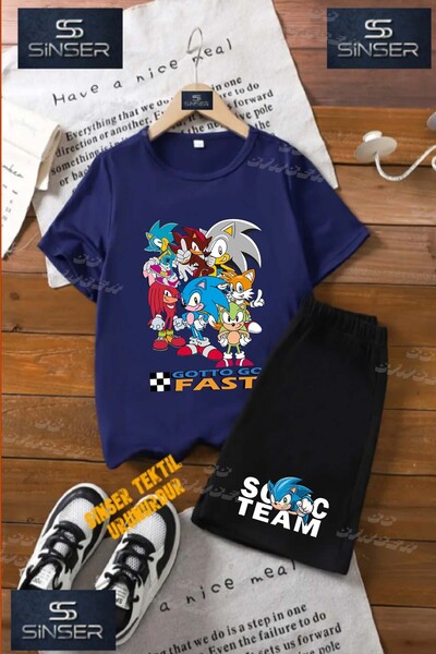 SS SİNSER Kids Unisex “Sonic Gotto Fast Coklu“ Custom Printed Crew Neck T-Shi...