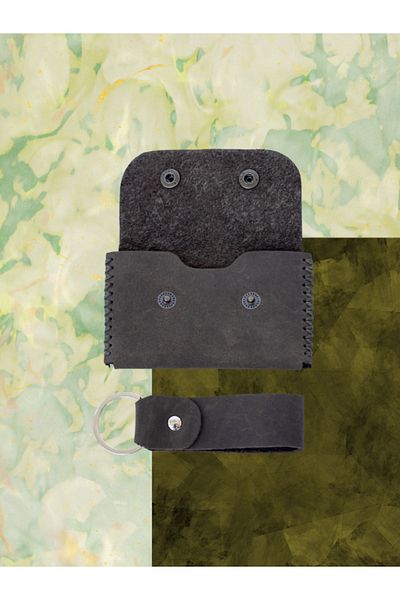 OLDSO Genuine Leather Snap Fastener Minimal Card Holder Wallet (Single Eye Keychain Gift)