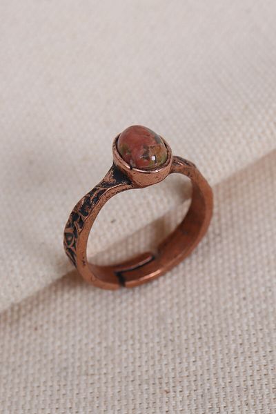Süspüs Accessories Pure Copper Adjustable Ring with Tiger Eye Stone (Natural Stone)