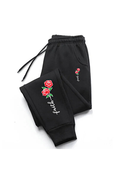 StartMore Black Floral Printed Women's Unisex Sweatpants