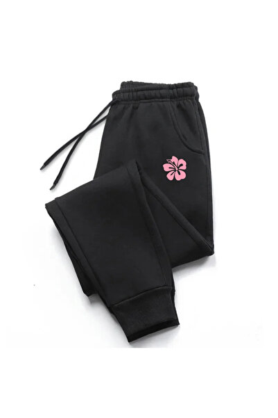 StartMore Black Floral Printed Women's Unisex Sweatpants