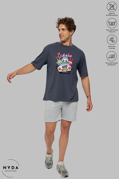 Nyda Collections Unisex Crew Neck Labubu Car Printed Cotton Oversize Short Sleeve T-Shirt