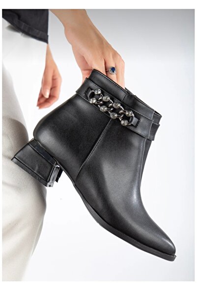 ELEVAM Günlük Kain Bot Taşli İncili TOPUKLU SİYAH BOT