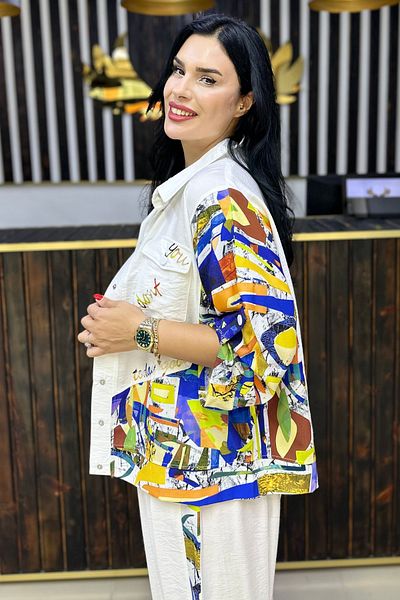 GÖKSEL Colorful Snap Jacket White Large Size