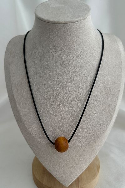 Modex Round Wooden Bead Black String Necklace (40cm)