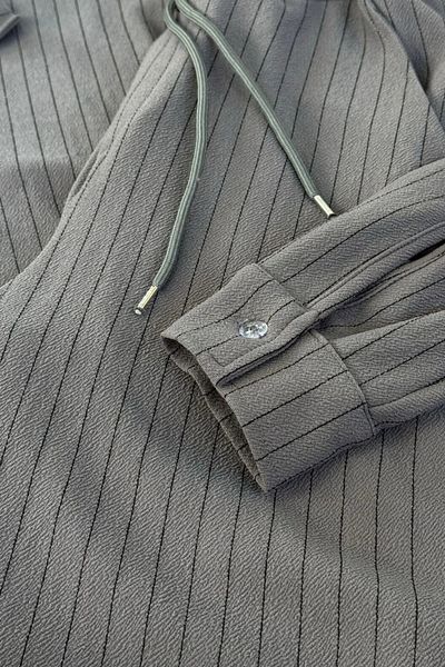 Ferhatlı Men's Crepe Fabric Striped Shirt Suit Oversize Long Sleeve Shirt Pants Suit