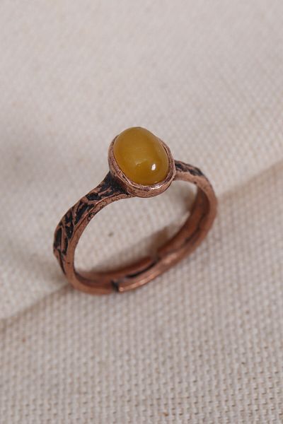Süspüs Accessories Pure Copper Adjustable Ring with Tiger Eye Stone (Natural Stone)