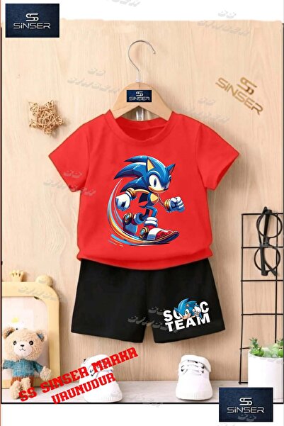 SS SİNSER Çocuk UNISEX “SONIC HIZ ARKASI BOYALI“ Özel Baskılı Bisiklet Yaka T...