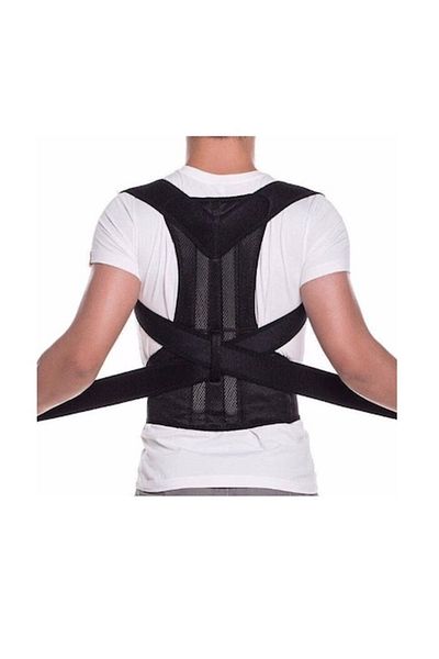 Star Master Posture Corrector Back Support Corset with Adjustable Straps, Unisex, Black, Size L