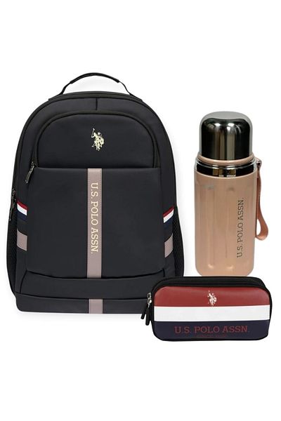 U.S. Polo Assn. School Backpack, Pencil Bag, Steel Flask 600 ml Premium Set