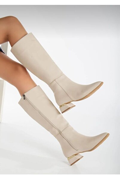 ELEVAM Cizme lungi de damă, sub genunchi, cu toc negru, cu detalii strălucito...