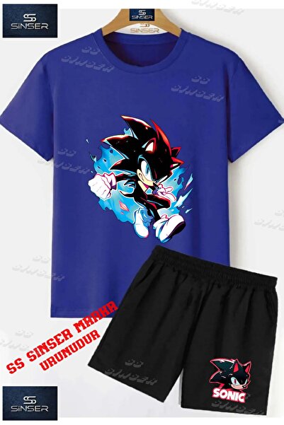 SS SİNSER Children's Unisex “Sonic Black Blue Canvas“ Custom Printed Crew Nec...